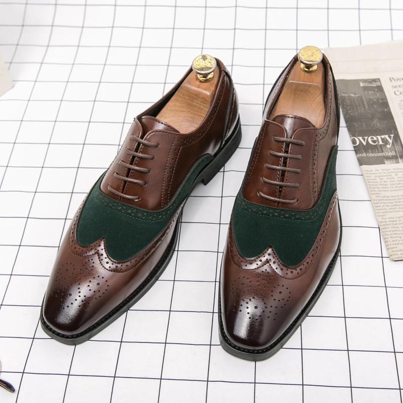 Классические Оксфорды высокого качества с острым носком на шнуровке, мужские туфли, остроносый стиль, роскошные мокасины, повседневные роскошные кожаные туфли