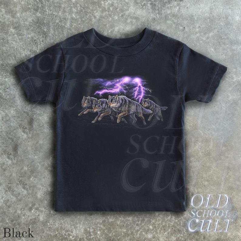 Retro Wolf Lightning Kids Shirt, Children's Wildlife 90s Clothing, Boho Nature Toddler Tee, Kids Shirts, Family Tshirt