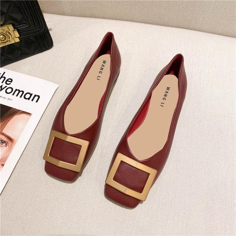 Fashion Flat Shoes Women's 2025 Spring Autumn New Square Toe Korean Style Shallow Mouth Scoop Shoes Women Super Big Size 42 43 44