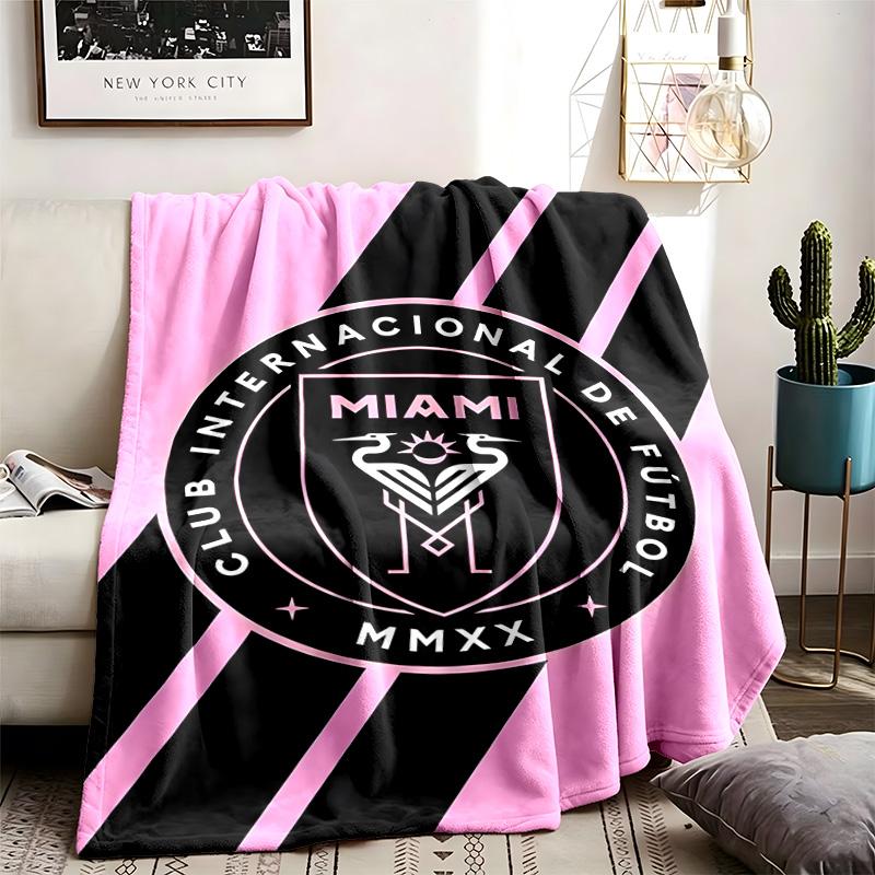 Inter Miami CF Theme Personalized Outdoor Flannel Blankets Soft And Suitable For All Seasons Perfect For Sofas Beds And Camping