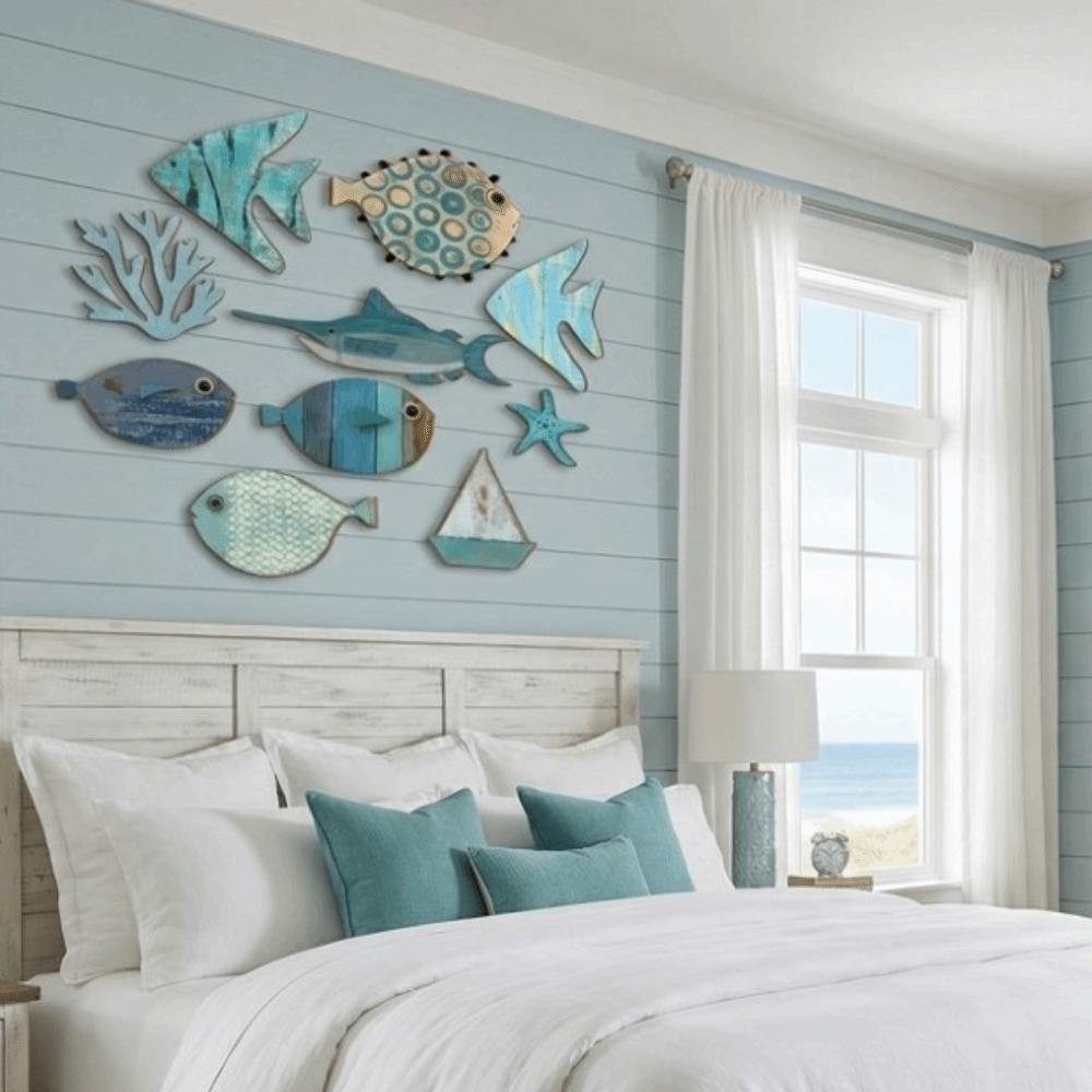 10Pcs Rustic Ocean Animal Decoration Retro Fish Decorative Plate Vintage Fish Wall Decor Cafe Bar