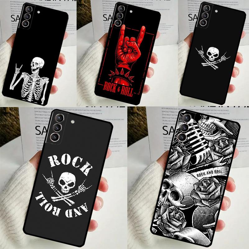Rock and Roll Skull Cover For Samsung Galaxy S23 S24 Ultra S8 S9 S10 S22 Plus Note 10 20 Ultra S20 S21 FE Case