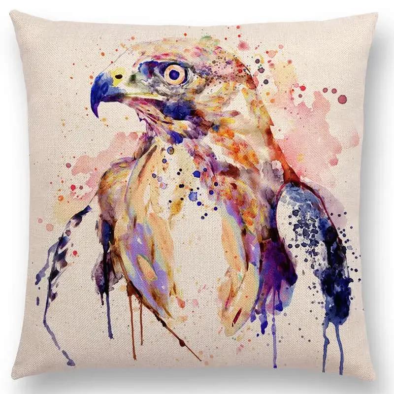 Watercolor Animals Cushion Cover Portrait Head Bighorn Lion Leopard Tiger Bear Eagle Horse Dogs Home Sofa Throw Pillow Case