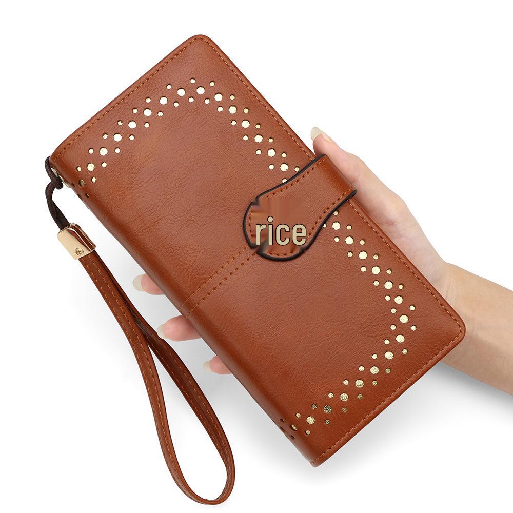 Women's Oil Wax Leather Zipper Wallet with Coin Purse & ID Holder