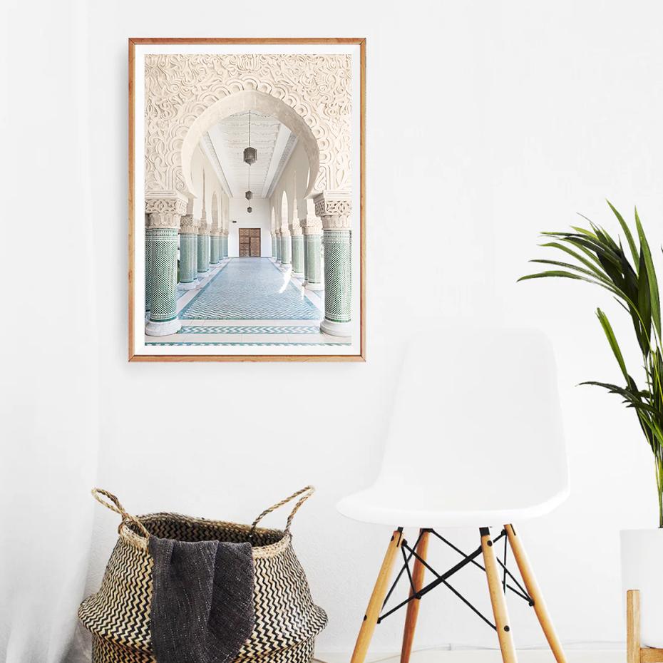 Исламский Аллах, марокканская арка, дверные каллиграфические постеры и принты, синий, зеленый, Мухаммед, холст, картина, настенная живопись, декор для гостиной