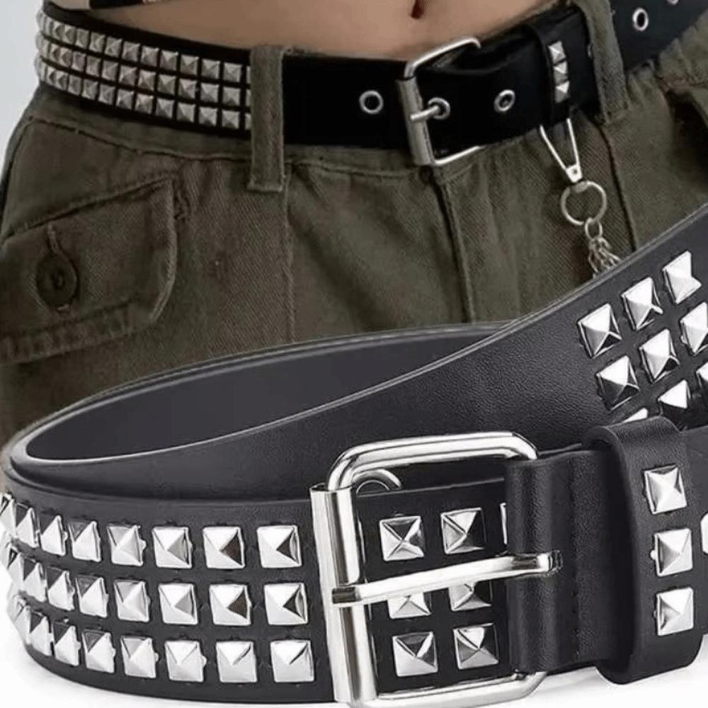Vintage Punk Rivet Belt PU Leather Y2K Pyramid Belt Trend Metal Gothic Waistband  Rock