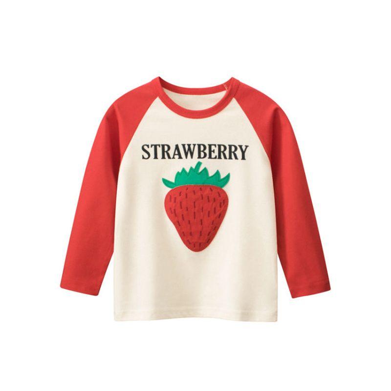 Girls' New Spring Korean-Style Brand Foreign Trade Children's Clothing, Children's Patchwork Strawberry Pure Cotton Long-Sleeve T-Shirt Baby Clothes