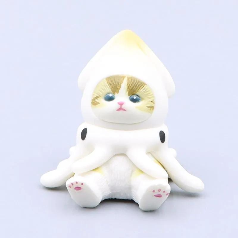 Mofusand COS Marine Creature Sitting Posture Figurine Toy Cat Squid Penguin Shark Desk Decor Birthday Gift for Collectors