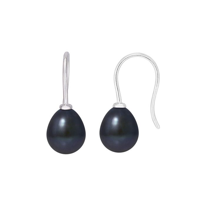 Boucles d'Oreilles - Pearls & Colors - Véritables Perles de Culture Noires - 7-8 mm - Argent 925 - Femme