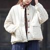 Johnature Women Vintage Linen Parkas Stand Long Sleeve Button Plus Cotton Warm Coat Winter Solid Color Chinese Style Parkas