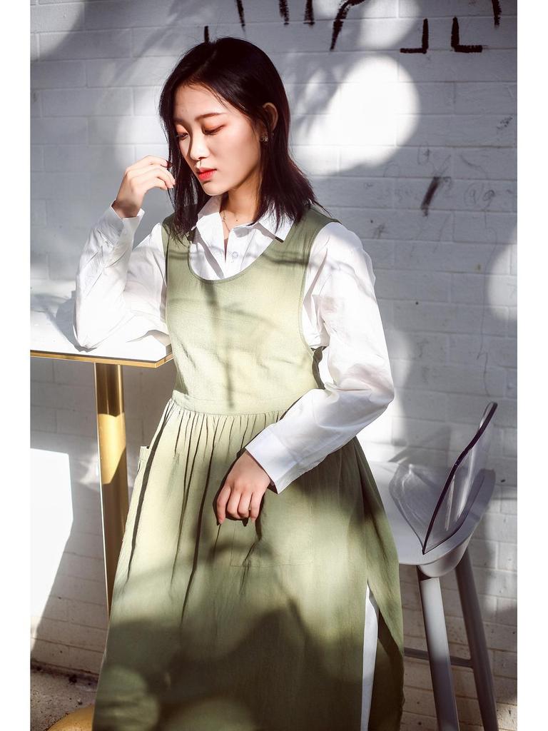 Хлопковый фартук большого размера с цветочным принтом и боковым разрезом для нейл-арта - Европейский и американский стиль