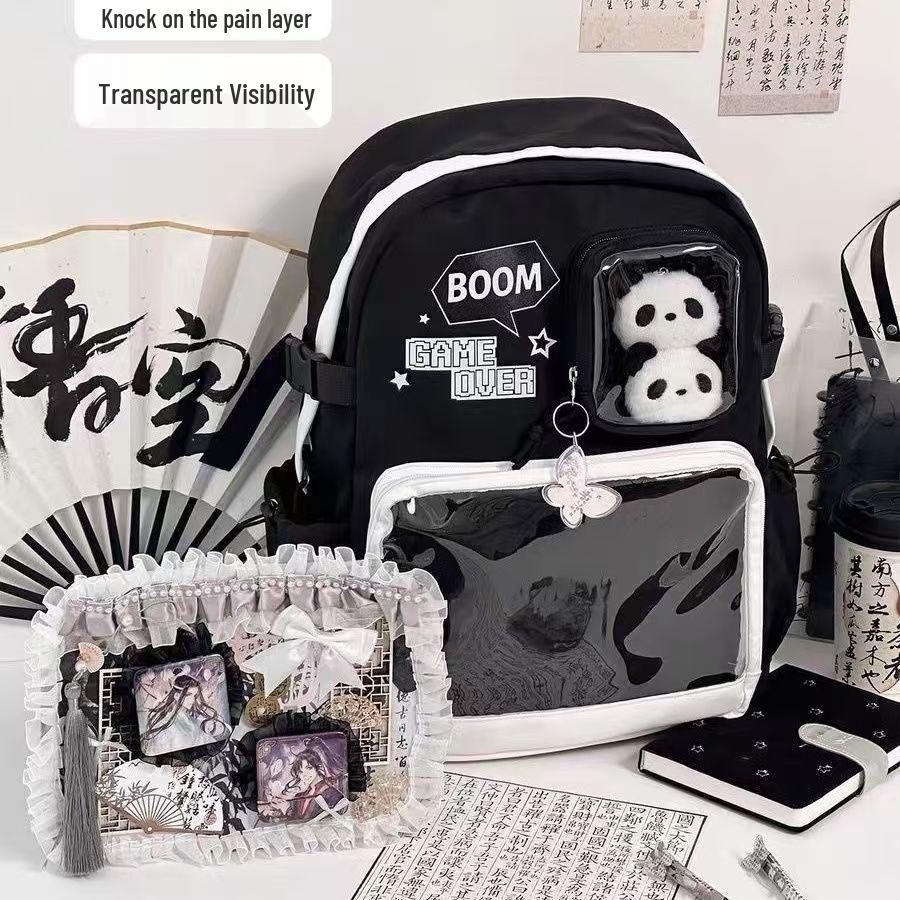 Большой вместимости Аниме Ита Рюкзак для Учеников Средней Школы - Прозрачный Дизайн с Пуговицами