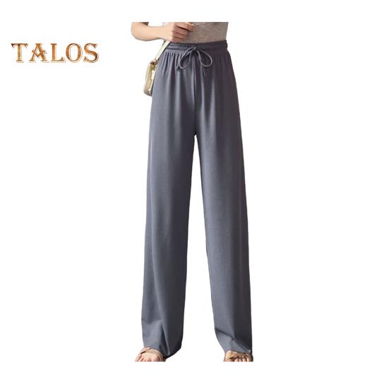 Женские повседневные брюки с эластичной кулиской и высокой талией, широкие длинные брюки, однотонные тонкие брюки для отдыха