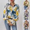 Lapel Bubble Long Sleeve Loose Print Shirt Shirt