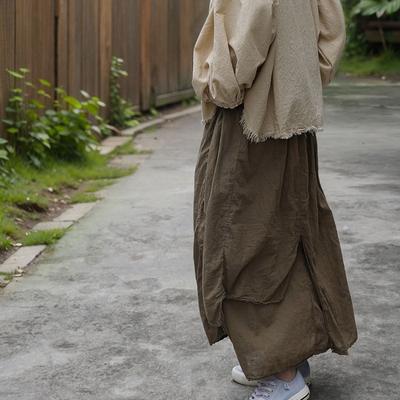 Женские винтажные хлопковые юбки, льняные однотонные весенние мягкие повседневные женские юбки