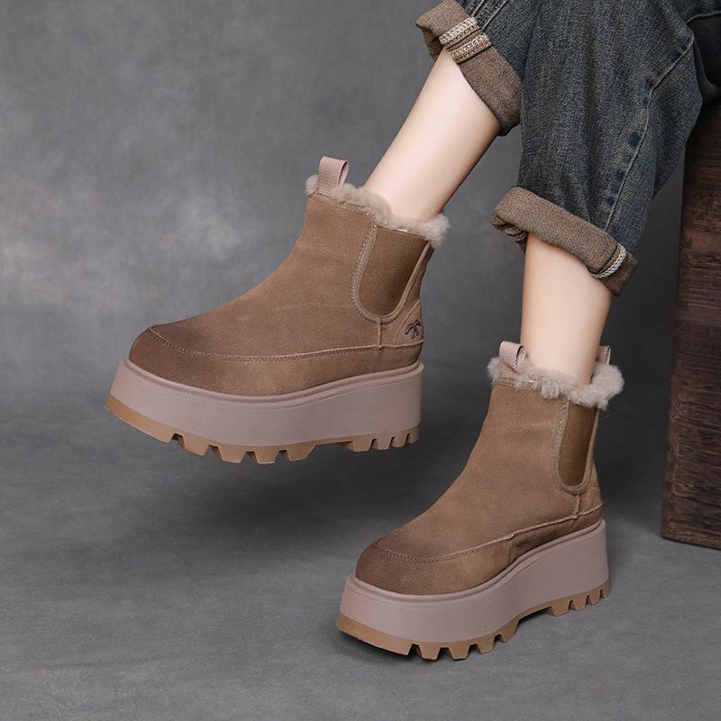 Женские зимние ботинки на платформе из бархатной кожи 2024 года: Теплые, удобные, короткие повседневные хлопковые ботинки на толстой подошве