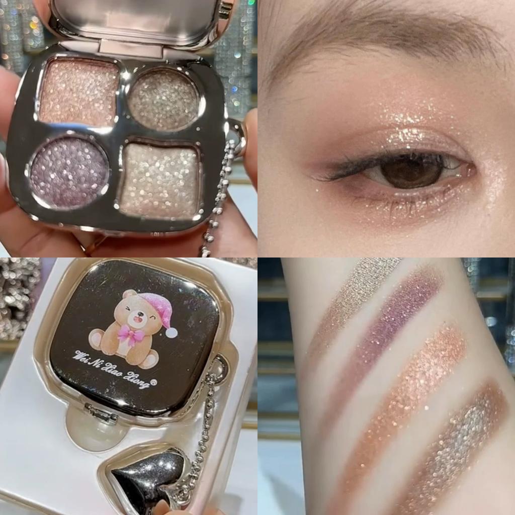 Winnie Bear Magic Four Color Eyeshadow Palette Earth Color Flash Crouching Silkworm Brightening Matte Shimmer Flash Eye Shadow Comprehensive Plate
