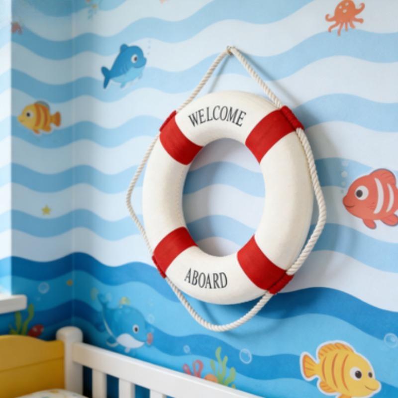Classic Red & Blue Life Buoy Desk Decor, Nautical Ornament - Perfect for Home Office, Shelf, or Maritime Theme Room Styling