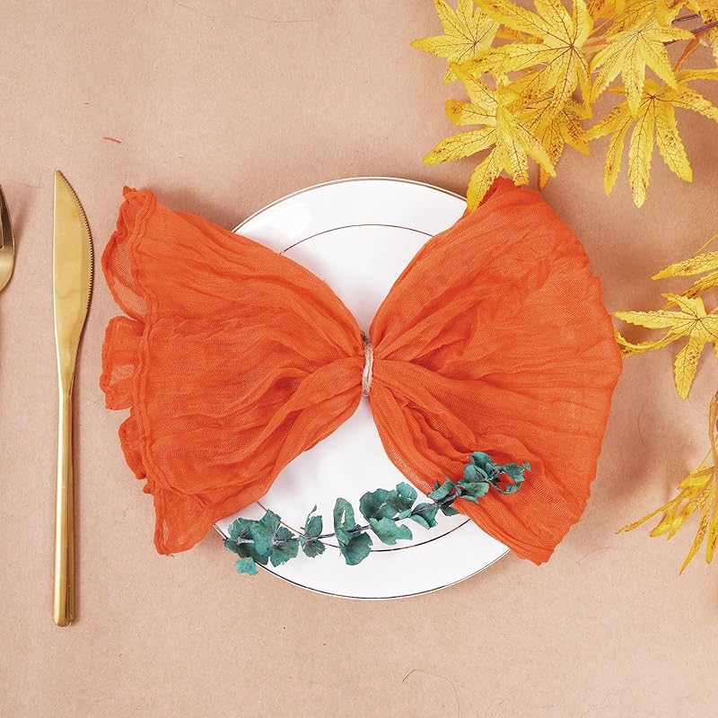 Nydotd 6pcs Fall Cheesecloth Napk Thanksgiving Boho Dinner Napk Wrinkled Rustic Linen Table Decorative Cloth Napk for Wedding Party Baby Shower