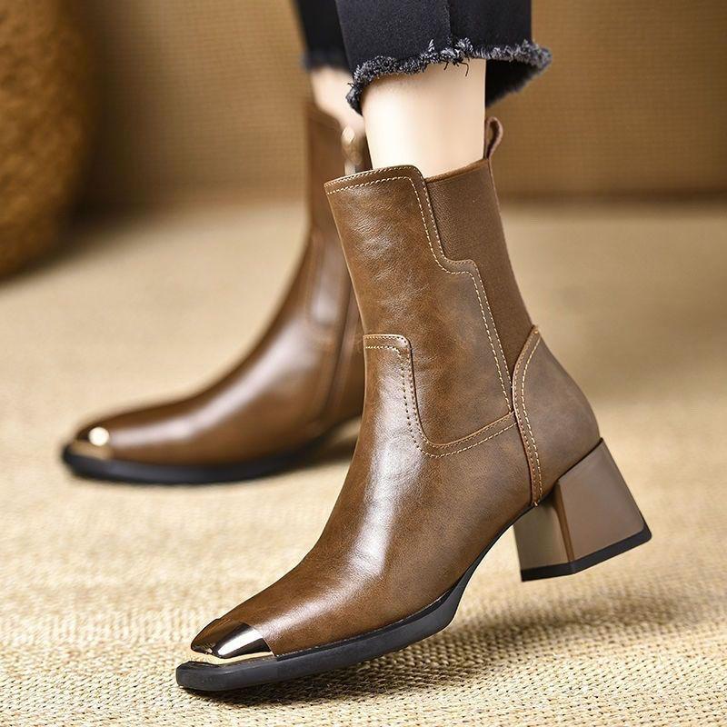 Fashion Soft Women's Ankle Boots Warm Autumn Winter Square Toe Female Short Shoes Fashion 2025 Boot New Rock Pu Hot Footwear In Booties