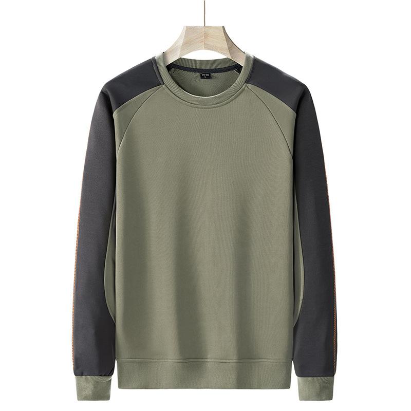 Весна Осень Мужская Мода Колорблок Трендовый Свитшот без Капюшона с Круглым Вырезом Длинный Рукав Повседневный Универсальный Базовый Слой Топ