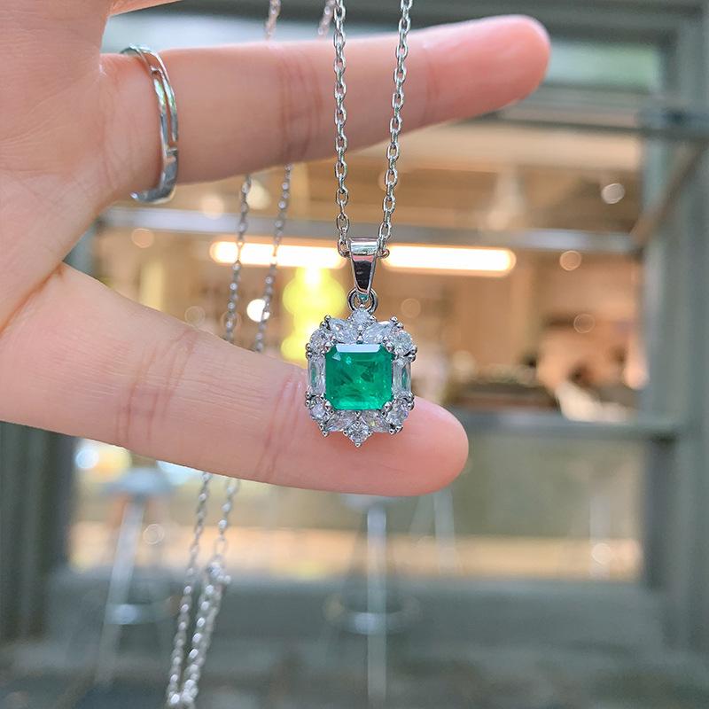 Маленький квадратный изумрудный комплект украшений для женщин, ожерелье, кулон, кольцо, серьги, женский комплект украшений