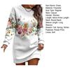 Women Fall Winter Sweartshirt Dress Flower Print Round Neck Long Sleeve Loose Pullover Thick Warm Mid Length Elastic Cuff Lady Spring Mini Dress