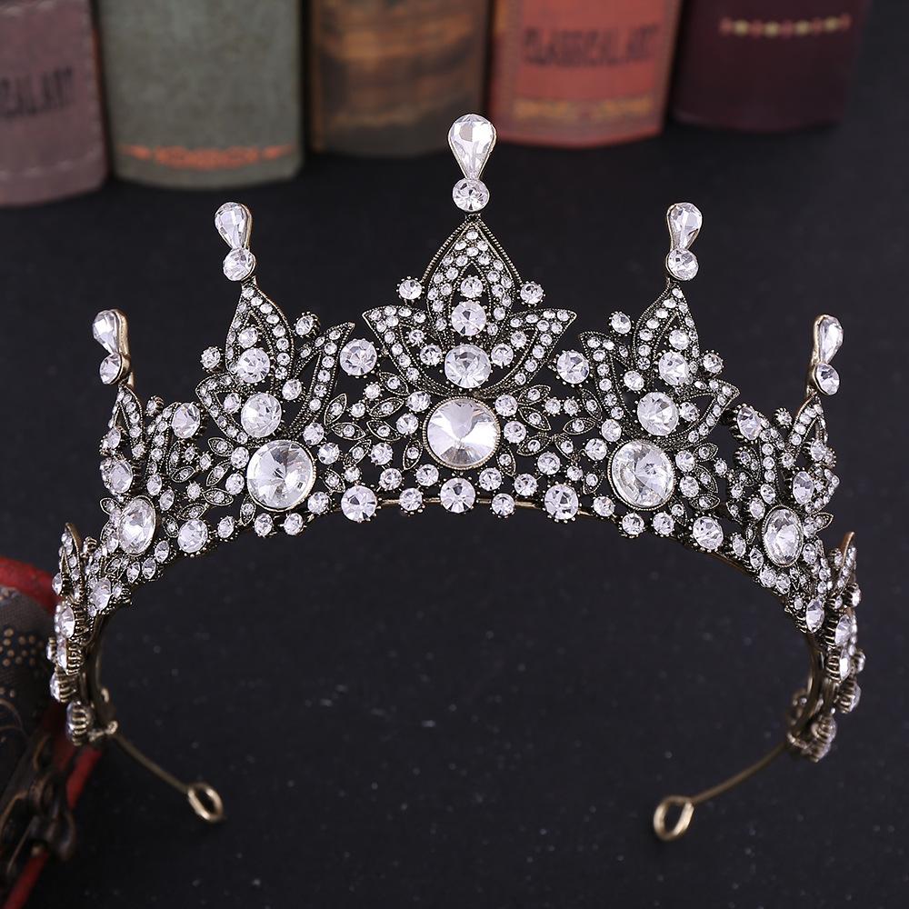 New Baroque Ancient Green Retro High-end Bridal Crown Bridal Boutique Headwear Crystal Wedding Headwear