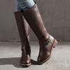 Женские зимние повседневные высокие сапоги, женские модные кожаные сапоги до колена, рыцарские сапоги на молнии, ковбойские сапоги, большие размеры 35-43