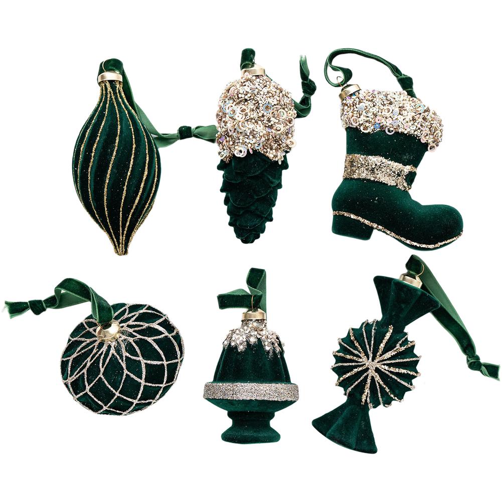 Flocked Decorative Ornaments Set of 6 for Christmas Tree and Window Display with Unique Design for Holiday Decoration