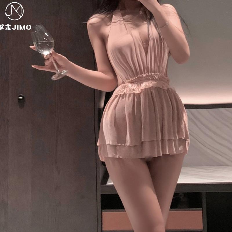 Sex underwear deep V sexy backless double-layer mesh perspective temptation neck loungewear