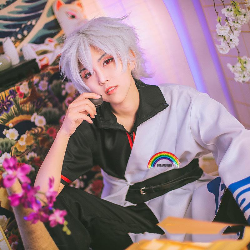 Аниме Gintama Косплей Костюмы Саката Гинтоки Косплей Костюм Кимоно Хэллоуин Карнавал Вечеринка Серебряная Душа Косплей Костюм Парики