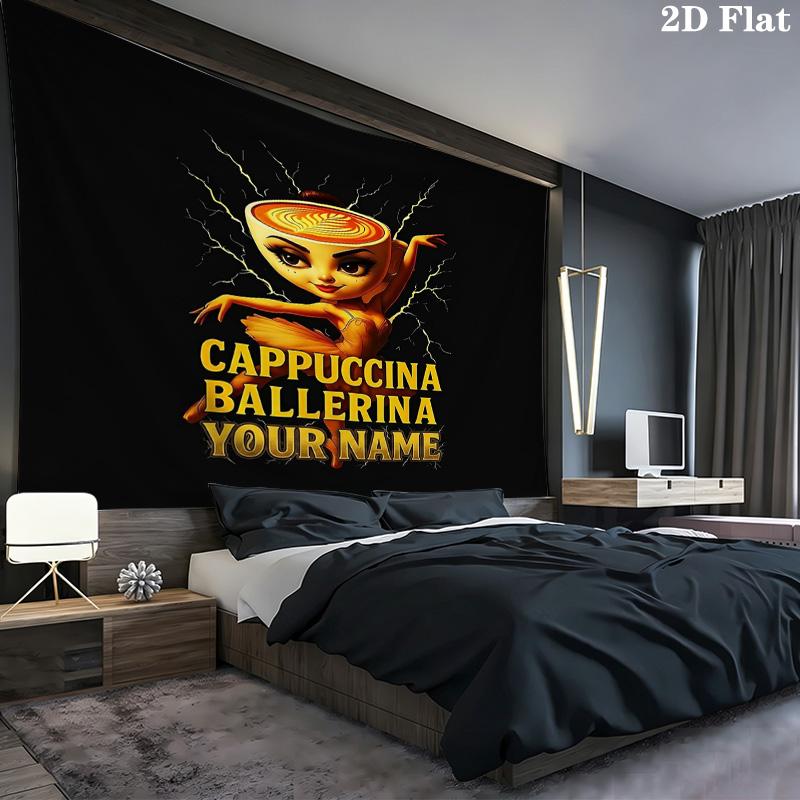 Ballerina Cappuccino Theme Custom Name Wall Tapestry Aesthetic Wall Hanging Printed Fabric Blanket Decorative Tapestries for Bedroom Living Room Home