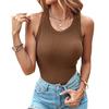 Women Ribbed Tank Top Knitted Camisole with Built-in Bra Casual Crew Neck Sleeveless Basic