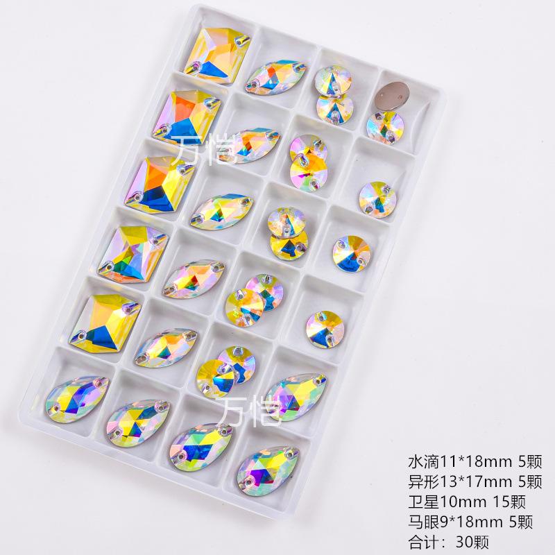 Mixed Shape Gold Bottom Hand-Sewn Drill, Water Drop Horse Eye Satellite Double Hole Flat Buckle Diy Clothing Accessories Accessories Rhinestone