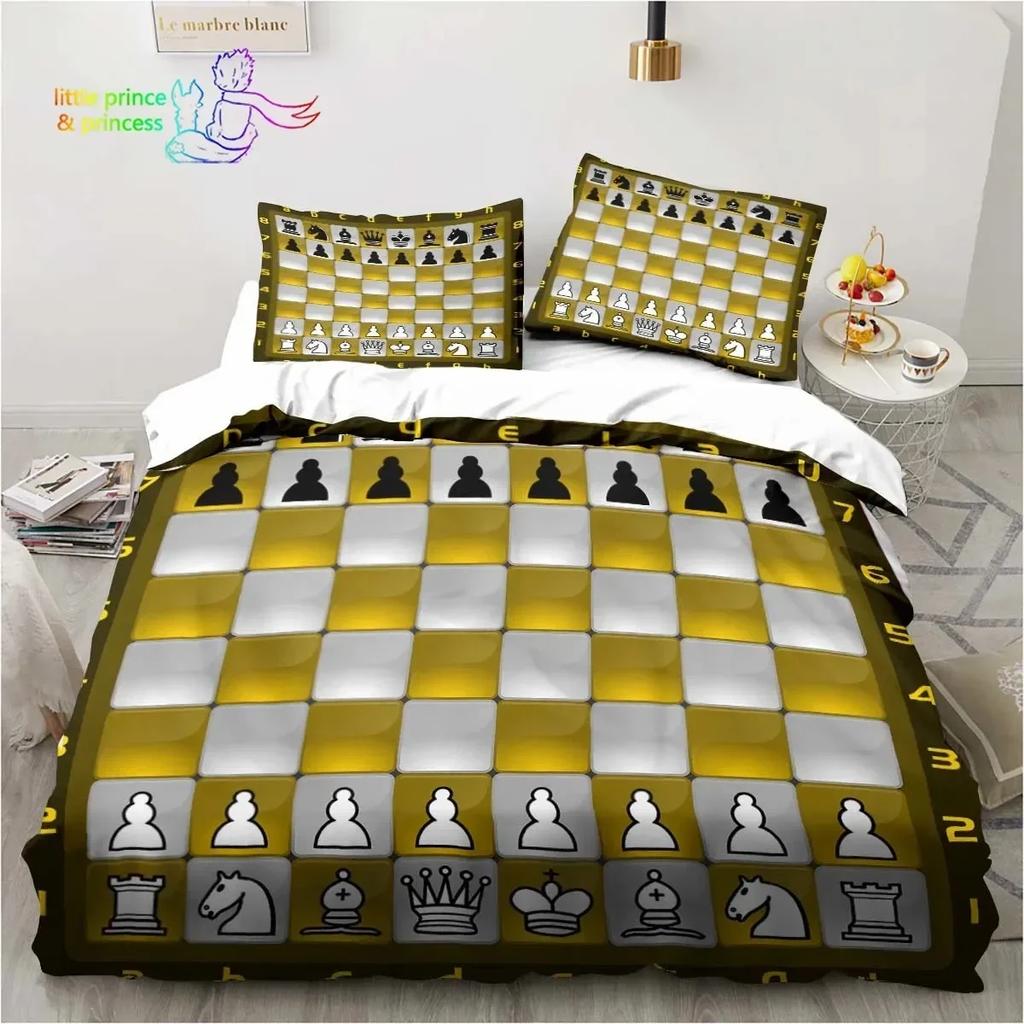 Funny Chess Board Bedding Set Single Twin Full Queen King Size Bed Set Adult Kid Bedroom 3D Printed Bedding Gift