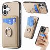 For iPhone 16 Case Card Slots Ring Holder Kickstand Phone Cover - Brown