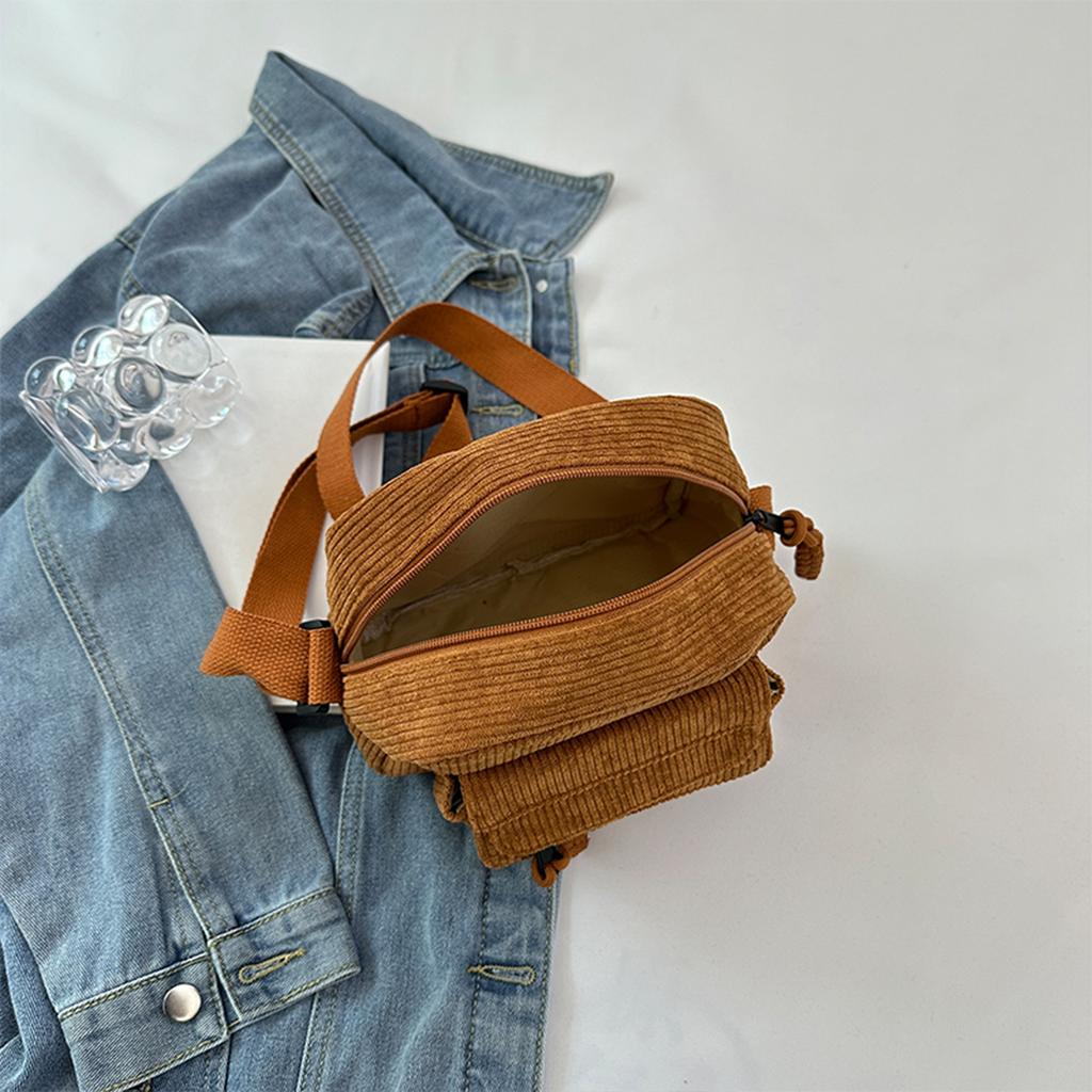 Стильная женская минималистичная вельветовая сумка через плечо, легкая сумка на молнии с несколькими карманами для повседневного использования и шопинга