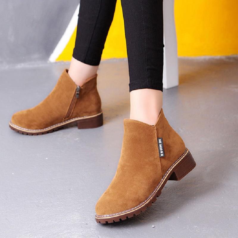 Женские ботинки, осенне-зимние ботинки, классика, молния, зимние ботильоны, зимняя замша, теплый меховой плюш, женская обувь, 42