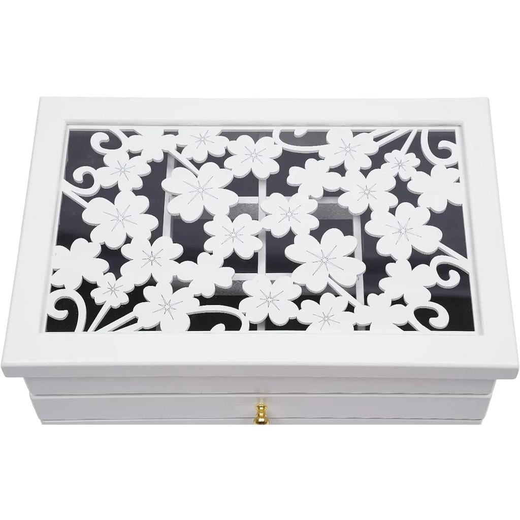 Деревянная шкатулка для украшений с 6 ярусами, белый органайзер для украшений для женщин, для ожерелий, серег, колец, заколки для волос