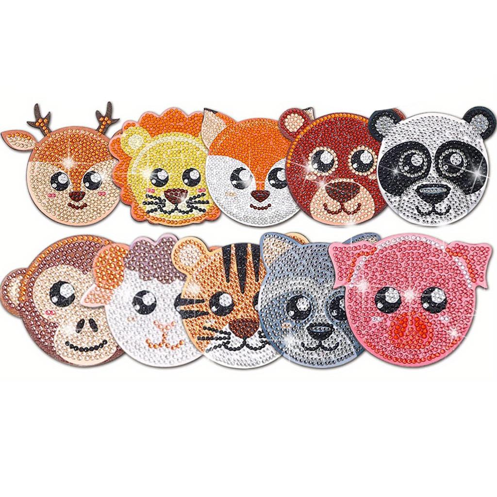 10pcs Vibrant 5D Diamond Painting Coasters Set - Heat Insulation, Cartoon Animals Pattern Design, Cup Mat, Perfect Gift Idea for Friends and Family