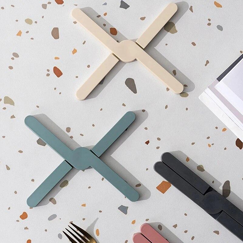 Non-slip Silicone Pad Trivets Collapsible Cross Trivets Pot Holder Table Placemat Dish Plate Coaster Heat-Resistant Pot Holder