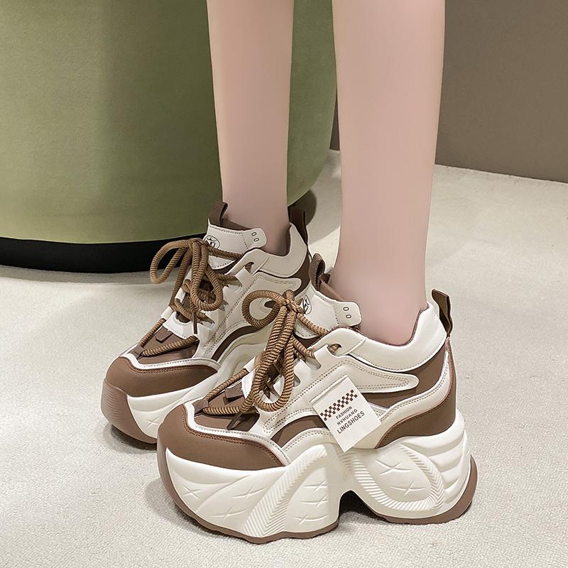Модные женские кроссовки-папа на высокой платформе, высота 10 см, высота платформы 9 см, внутренняя танкетка, очень толстая подошва, весенне-осенняя модель, обувь в корейском стиле