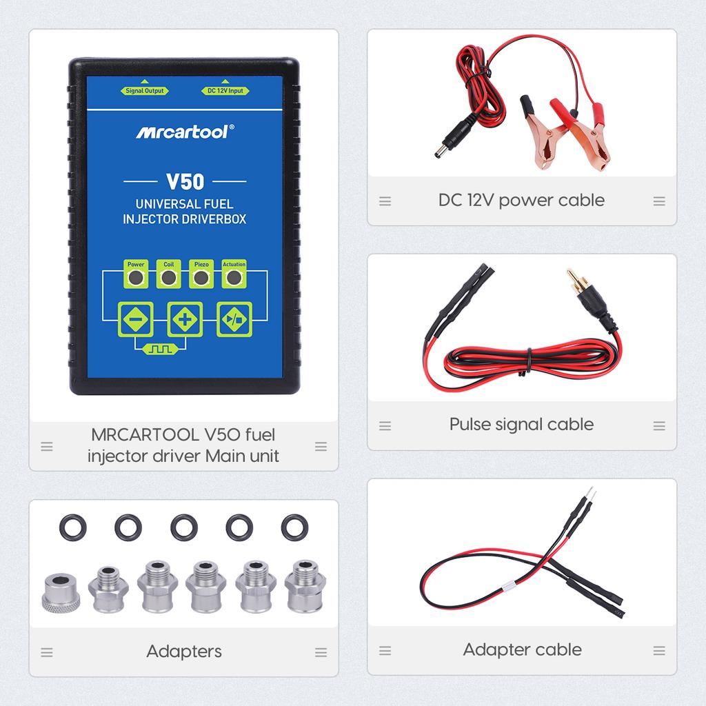 MRCARTOOL V50 Fuel Injector Tester Cleaner DIY Cleaning Tool Kits Diesel GDI Injectors Adapter For AUTOOL CT150 CT160