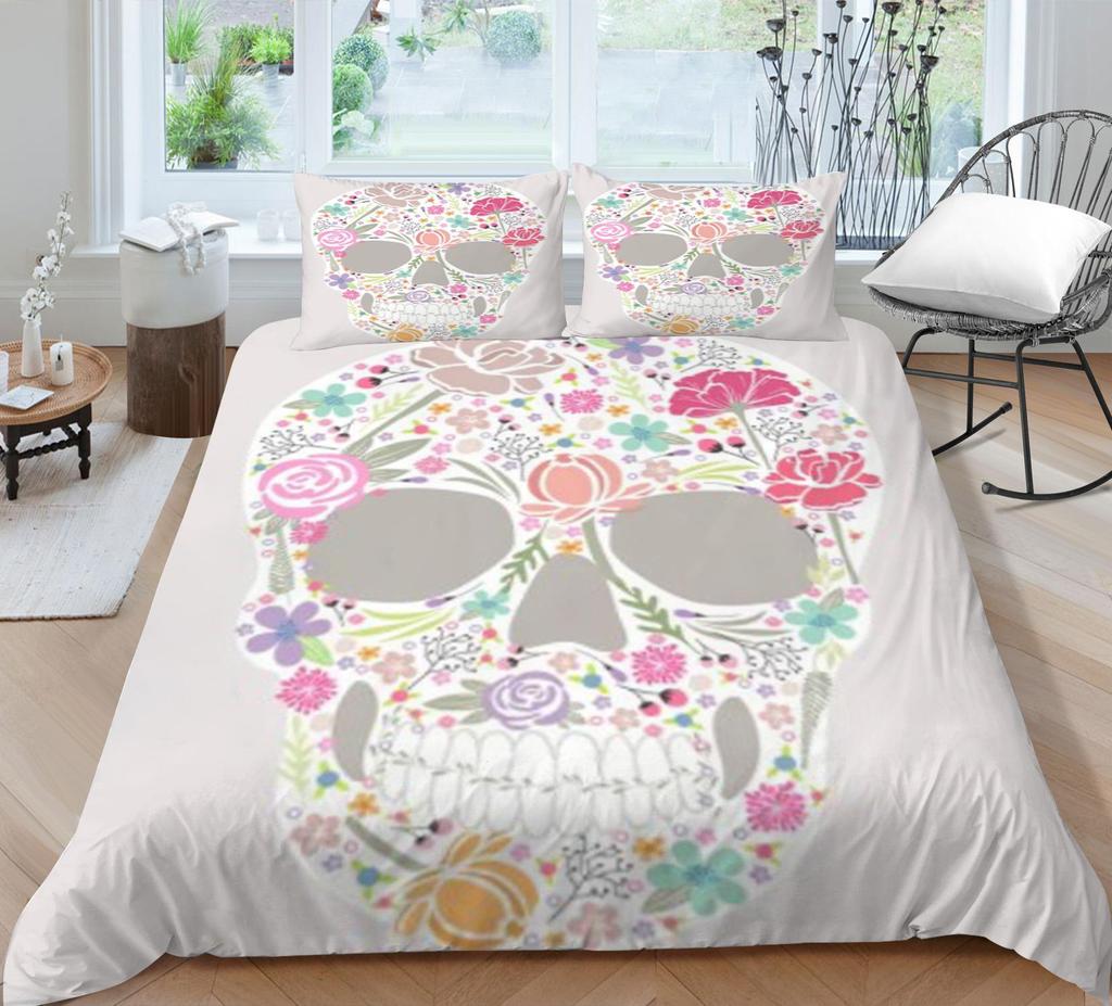 Bedding Set 3D Skull Printing Bedding Set Bedclothes Bed Three Piece Comfortable Pillowcase Polyester Quilt Cover
