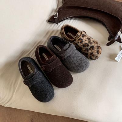 2025 новая корейская версия туфель с круглым носком и бантом, на толстом среднем каблуке, из шерстяного бархата, женские туфли Boken