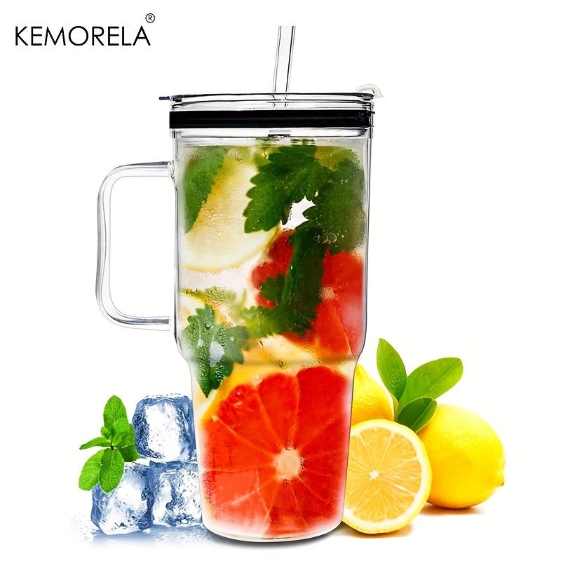 KEMORELA 1/2 шт. Большой стеклянный стакан 40 унций с соломинками и крышками Стеклянный стакан для кофе с ручкой Прозрачная бутылка для воды для автомобиля/кемпинга