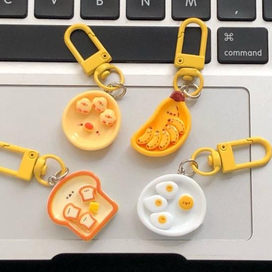 4 шт./компл. брелок с яйцом-пашот, мультяшная подвеска в виде еды, забавная имитация тарелки для завтрака, очаровательный кошелек, сумка, украшение дома в машине