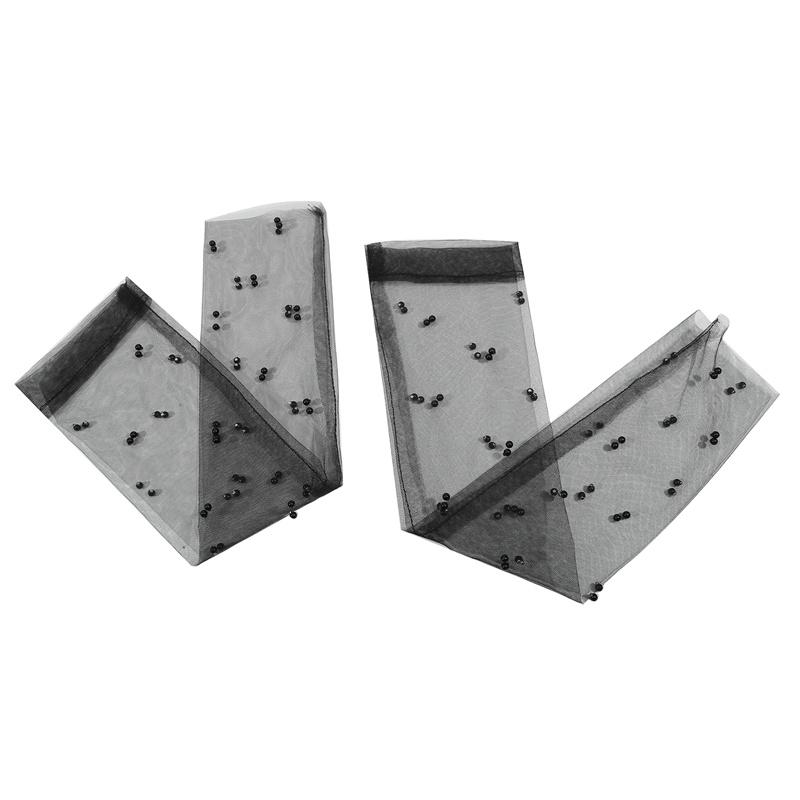 White Tulle Gloves Wedding Pearl Long Bridal Sheer Sleeves Elbow Length Lace Fingerless Gloves Mesh Dress Arm Gloves for Brides Costume Dance Party