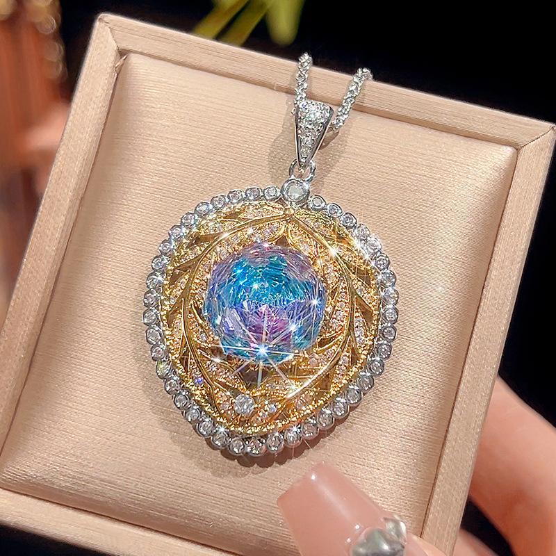 Jewelry Copper Bottom Gold-Plated Millennial Cut Dragon Fruit Color Temperament Pendant Female Lead Stone 14Mm